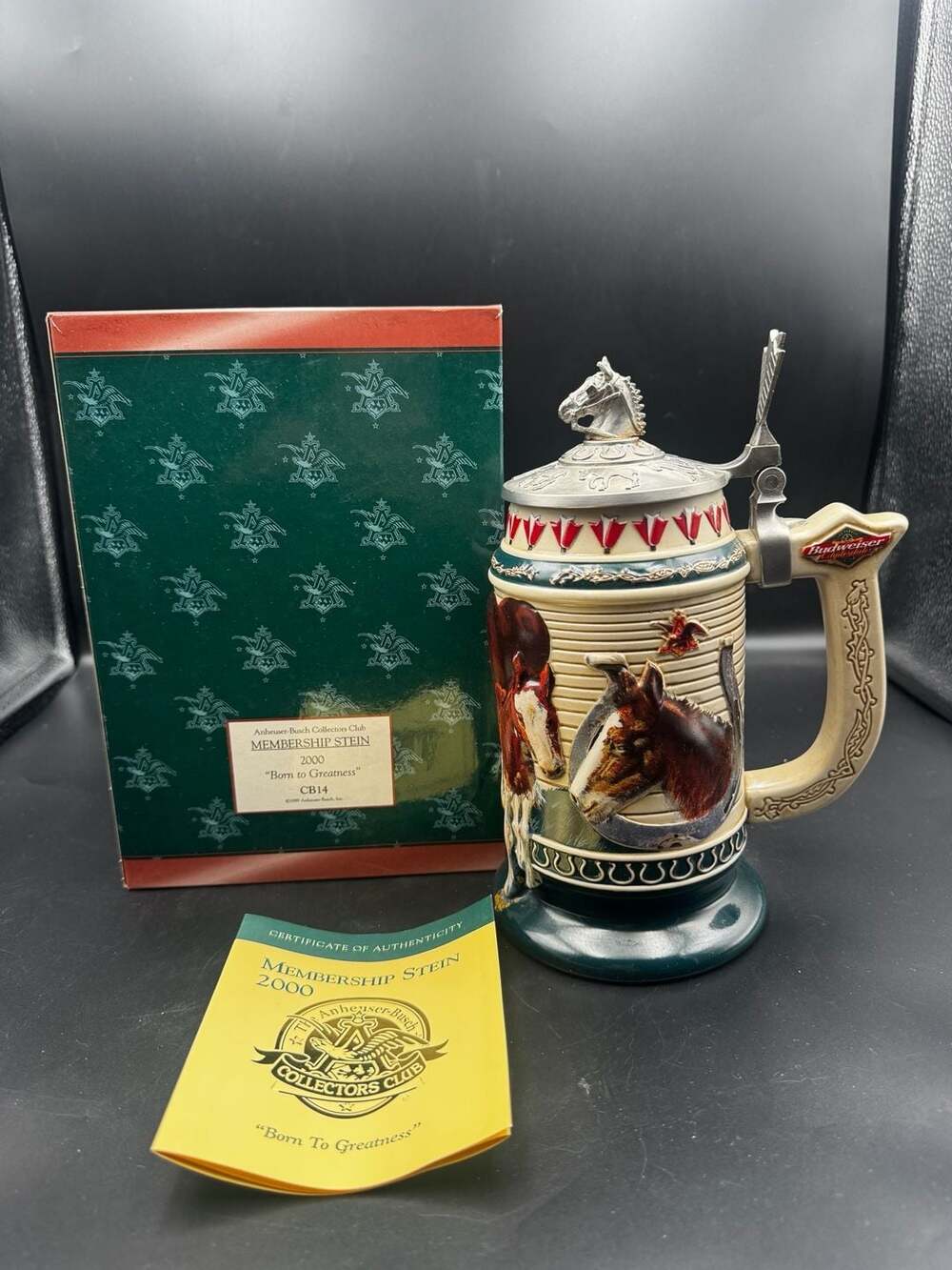 2000 Born to Greatness Budweiser Collectors Club Beer Stein With Pewter Lid